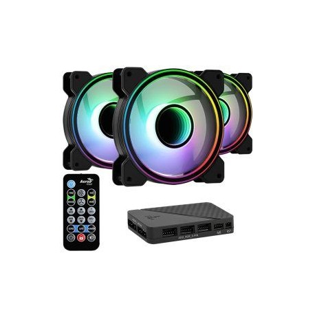 Kit de 3 Ventiladores AeroCool Mirage 12 ARGB PRO / con Hub H66F / 120mm /  PWM 1300 RPM / 46.7 CFM